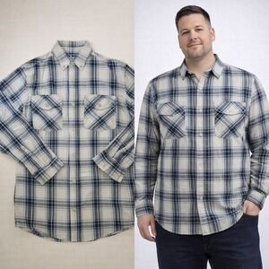 Duluth Trading Co Mens XL Blue White Plaid Cotton Button Down Work Shirt 640